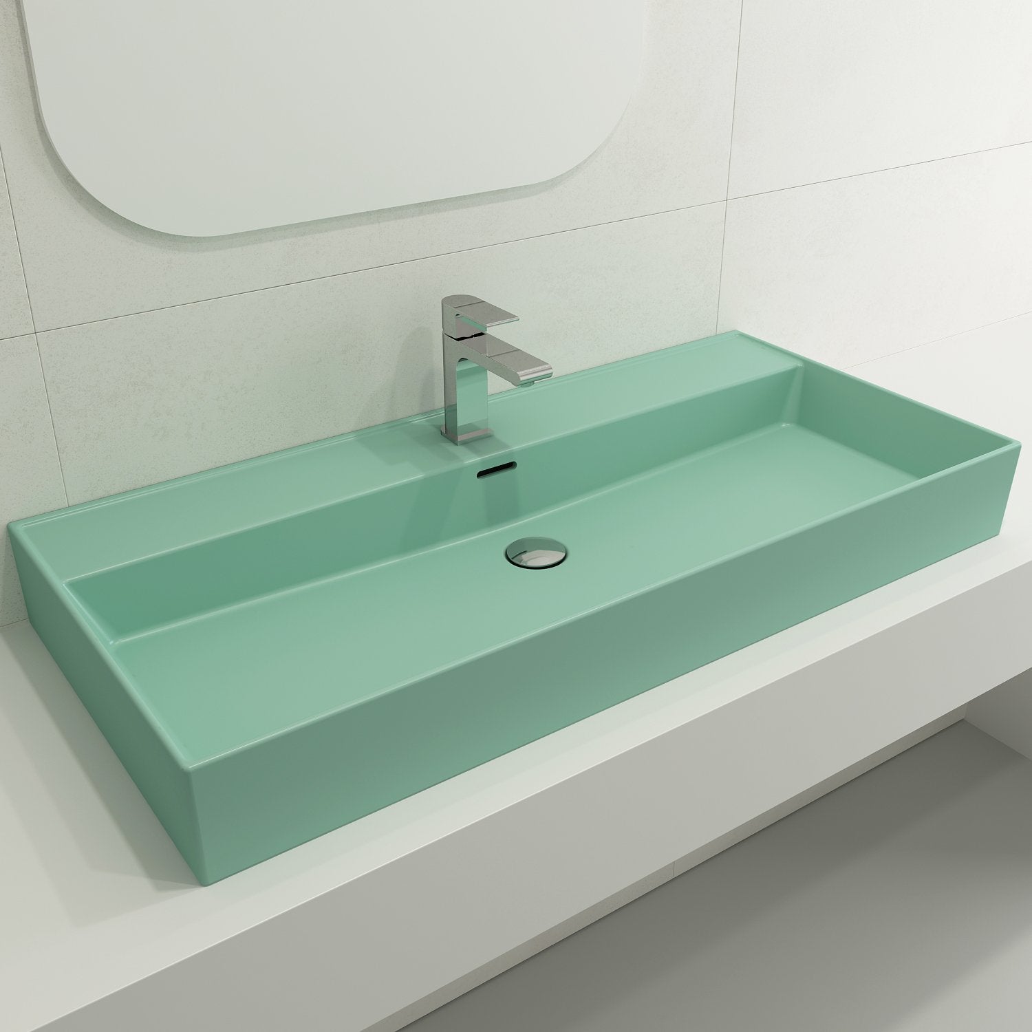 Milano Wall-Mounted Sink Fireclay  39.75 in. 1-Hole with Overflow 1378