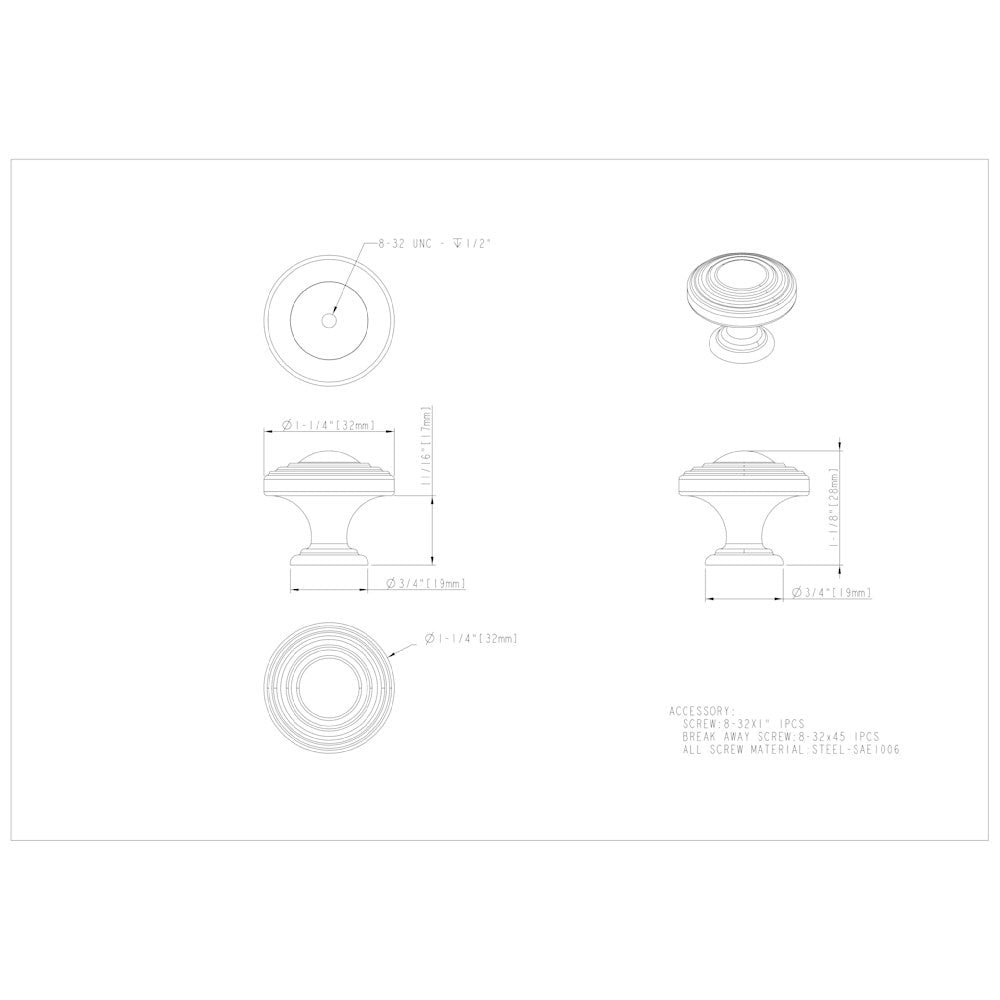 Hardware Resources 1-1/4" Diameter Satin Nickel Stacked Bremen 2 Cabinet Knob