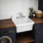 MAIDSTONE 24 Inch Porcelain Wall Mount Utility Sink - White - 8 Inch Faucet Holes