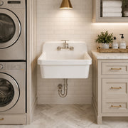 MAIDSTONE 30 Inch Porcelain Wall Mount Utility Sink - White - 8 Inch Faucet Holes