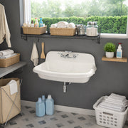 MAIDSTONE 36 Inch Porcelain Wall Mount Utility Sink - White - 8 Inch Faucet Holes