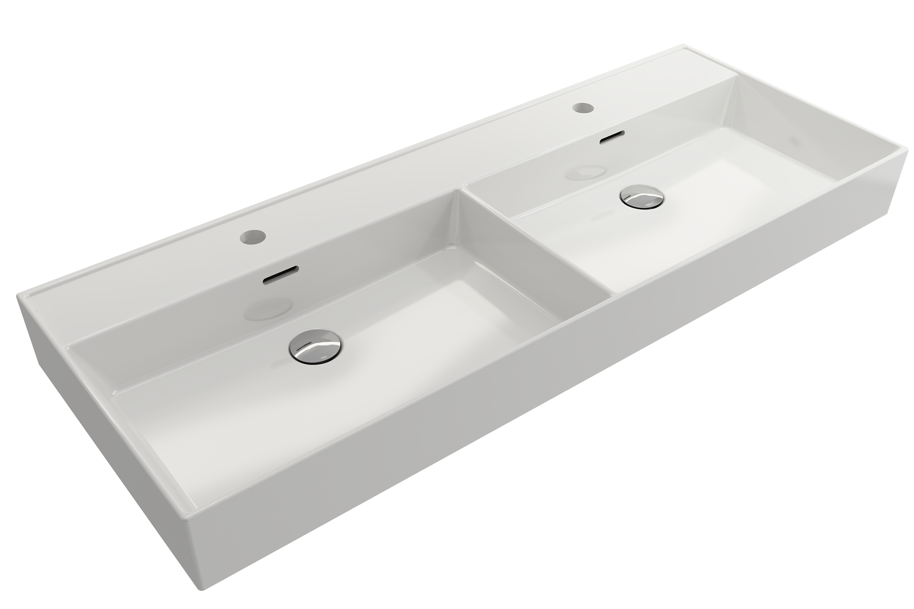 Milano Wall-Mounted Sink Fireclay  47.75 in. Double Bowl for Two 1-Hole Faucets with Overflows 1393