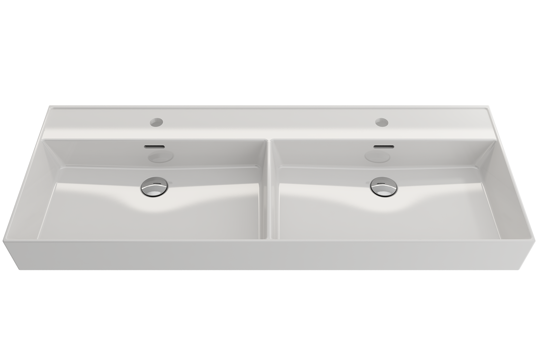 Milano Wall-Mounted Sink Fireclay  47.75 in. Double Bowl for Two 1-Hole Faucets with Overflows 1393