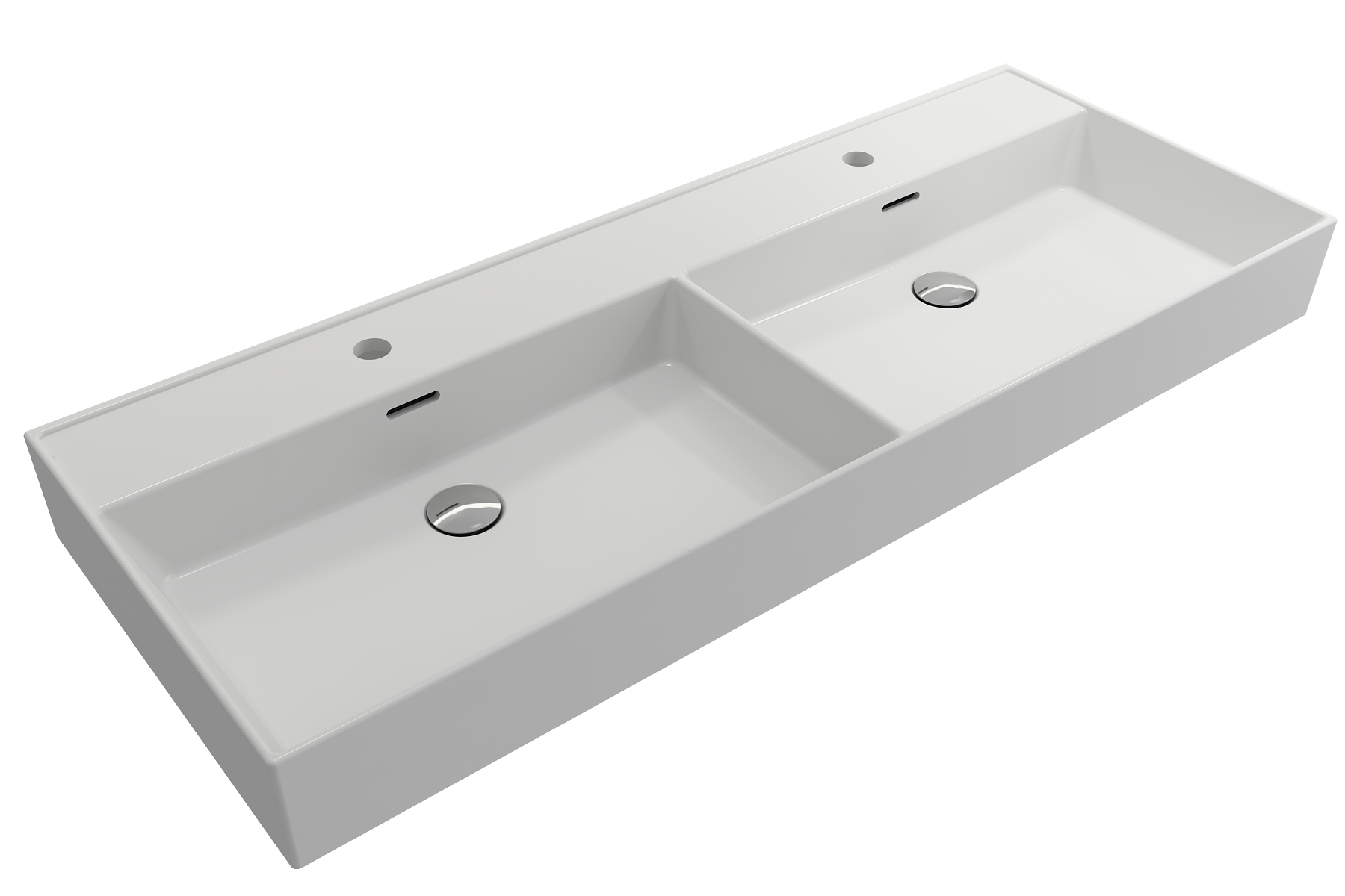 Milano Wall-Mounted Sink Fireclay  47.75 in. Double Bowl for Two 1-Hole Faucets with Overflows 1393