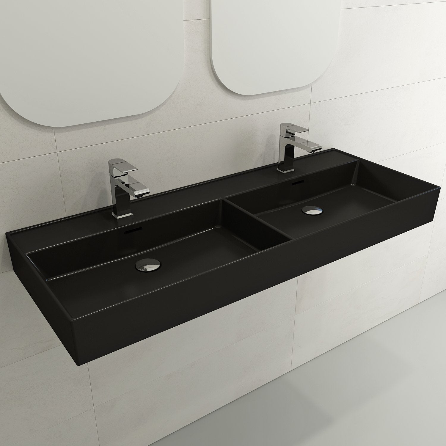 Milano Wall-Mounted Sink Fireclay  47.75 in. Double Bowl for Two 1-Hole Faucets with Overflows 1393