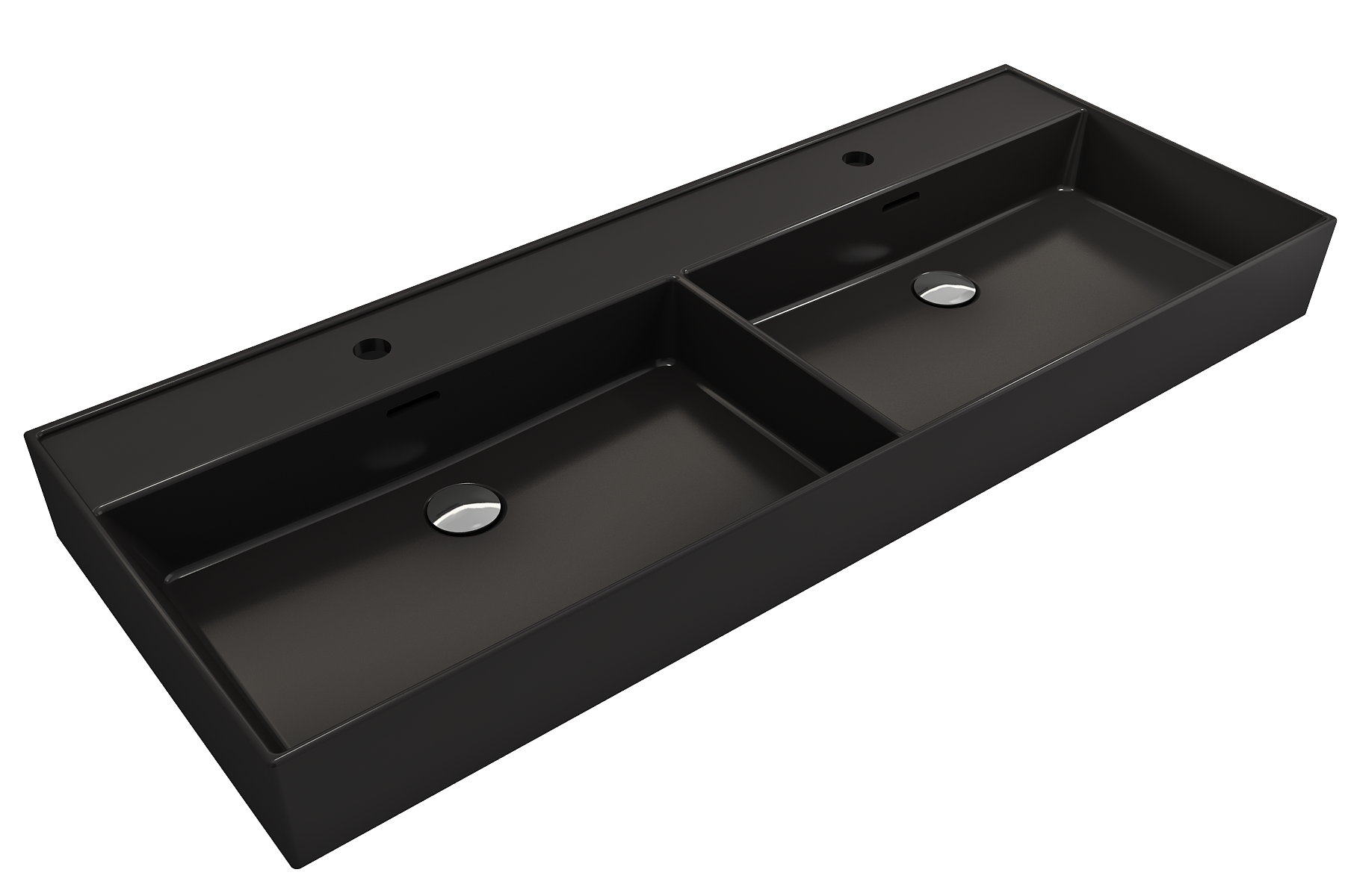 Milano Wall-Mounted Sink Fireclay  47.75 in. Double Bowl for Two 1-Hole Faucets with Overflows 1393