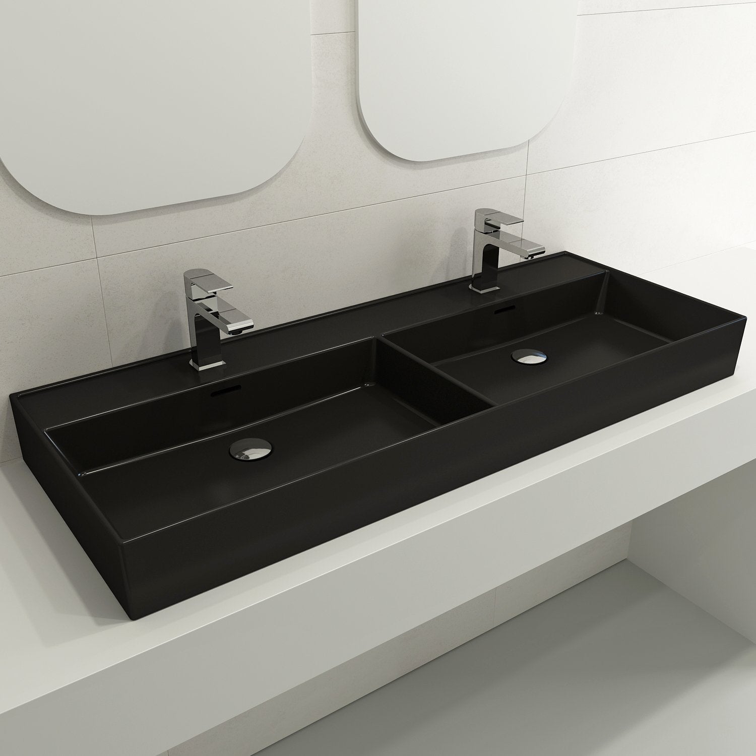 Milano Wall-Mounted Sink Fireclay  47.75 in. Double Bowl for Two 1-Hole Faucets with Overflows 1393