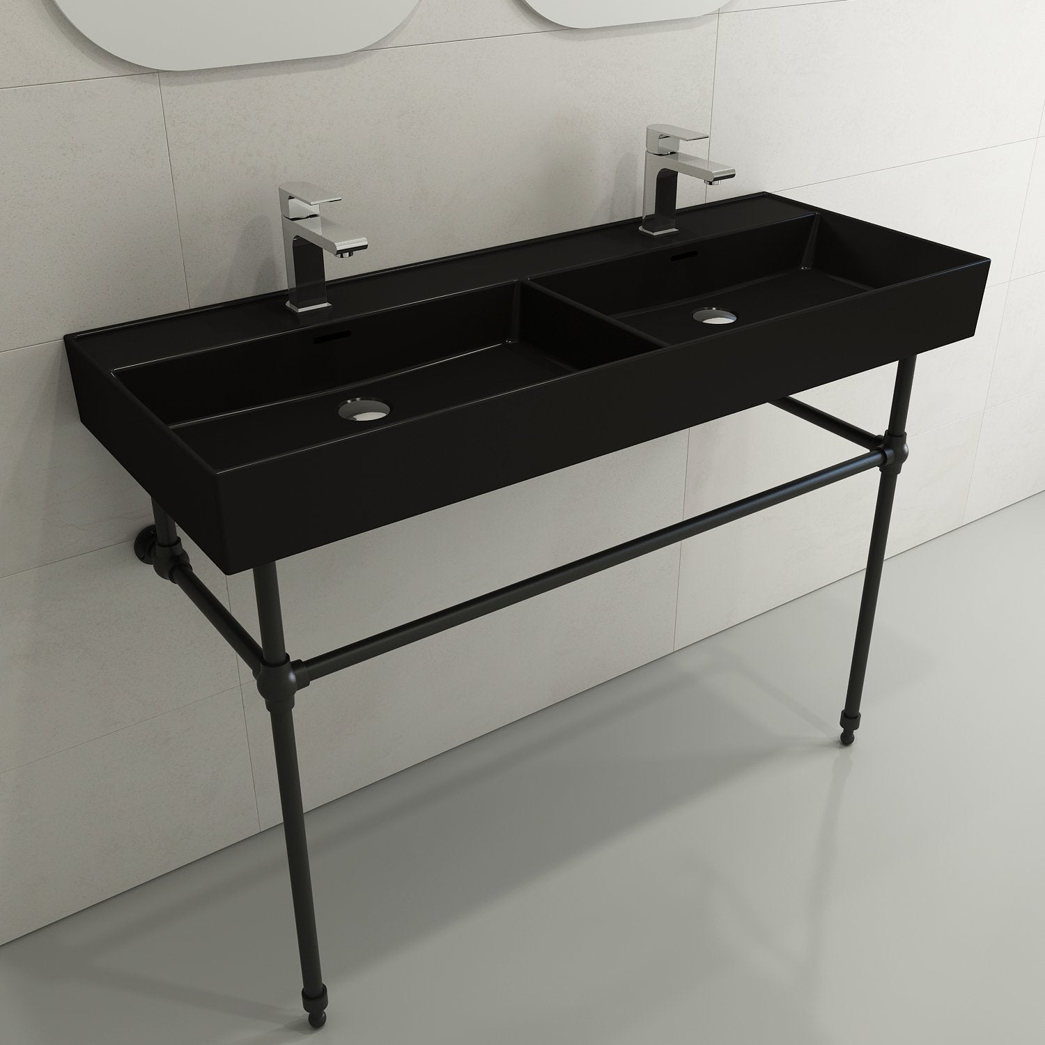 Milano Wall-Mounted Sink Fireclay  47.75 in. Double Bowl for Two 1-Hole Faucets with Overflows 1393