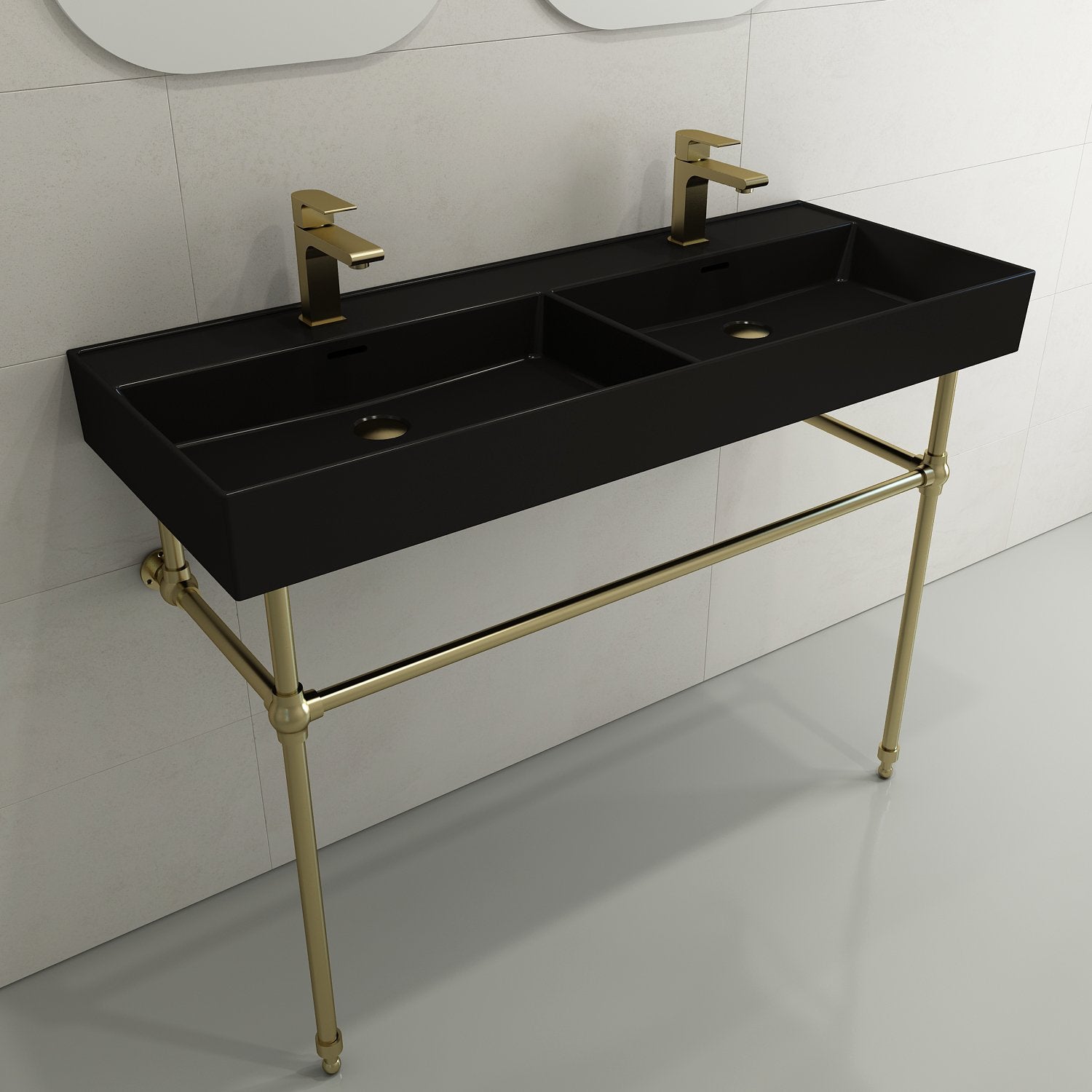 Milano Wall-Mounted Sink Fireclay  47.75 in. Double Bowl for Two 1-Hole Faucets with Overflows 1393