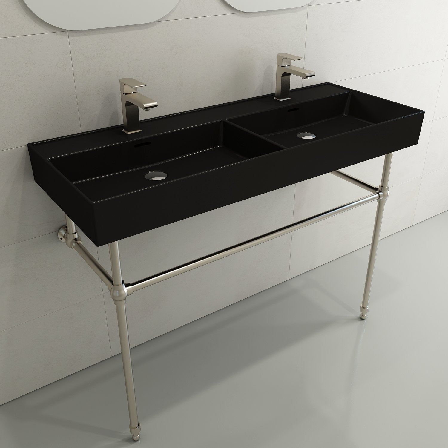 Milano Wall-Mounted Sink Fireclay  47.75 in. Double Bowl for Two 1-Hole Faucets with Overflows 1393