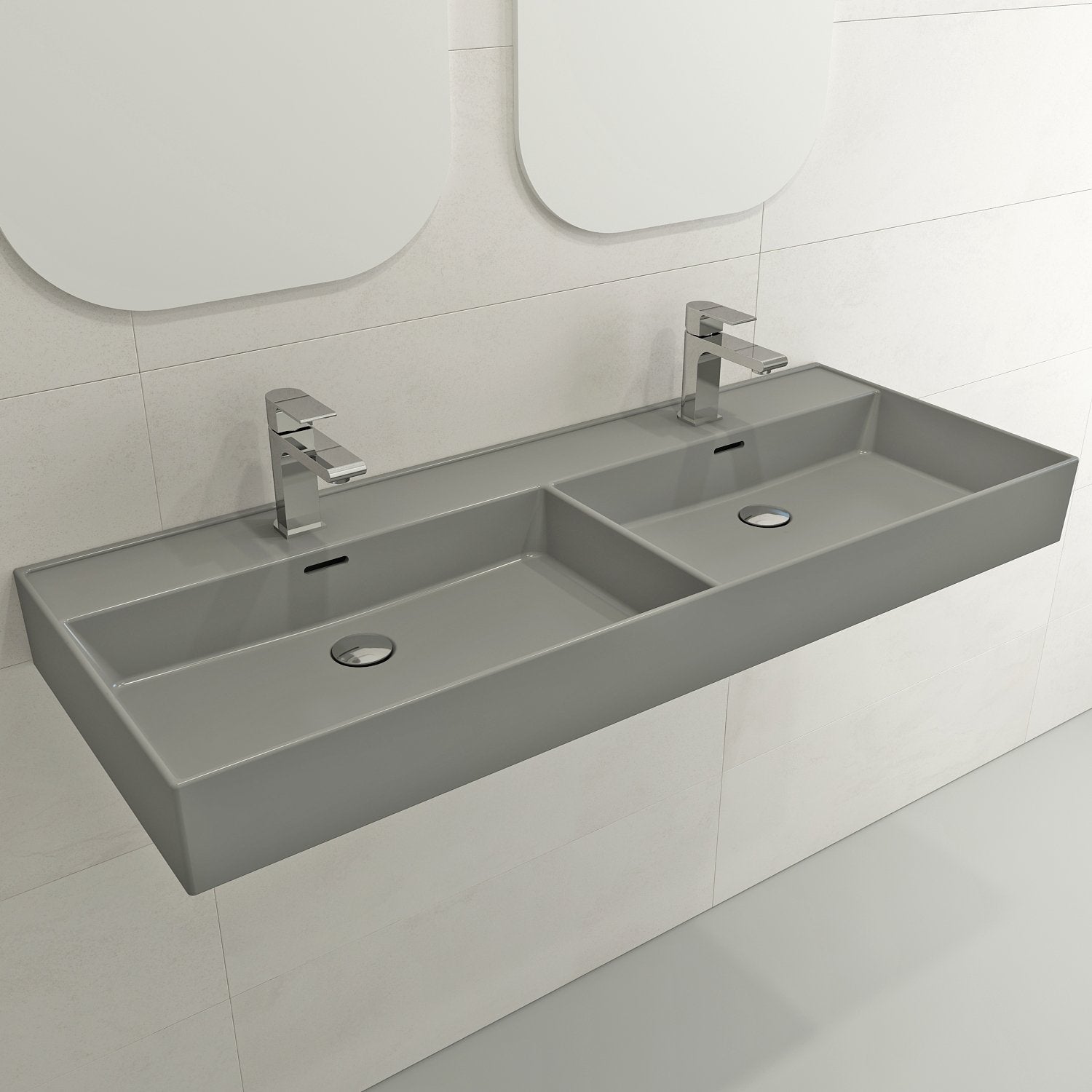 Milano Wall-Mounted Sink Fireclay  47.75 in. Double Bowl for Two 1-Hole Faucets with Overflows 1393