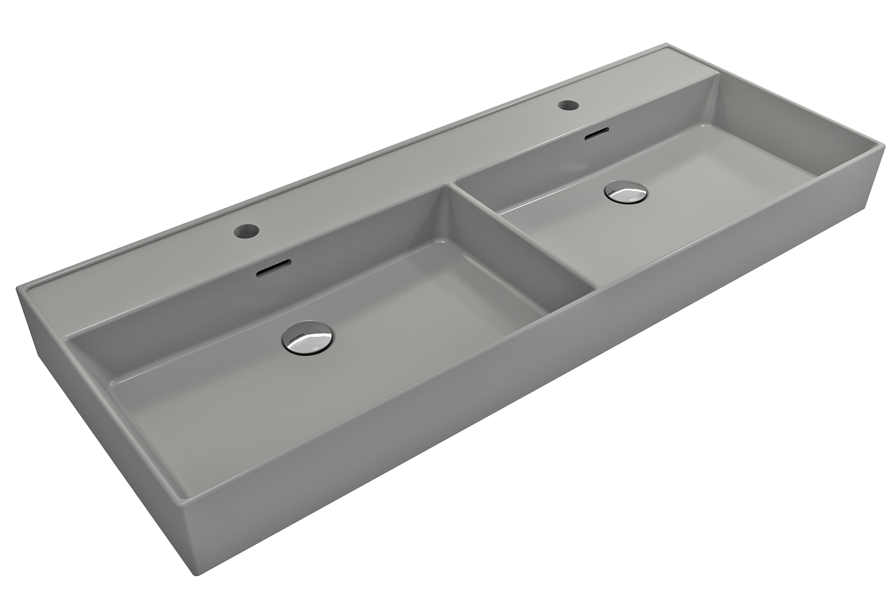 Milano Wall-Mounted Sink Fireclay  47.75 in. Double Bowl for Two 1-Hole Faucets with Overflows 1393
