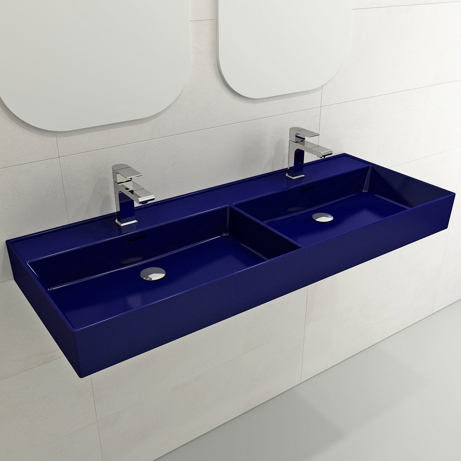Milano Wall-Mounted Sink Fireclay  47.75 in. Double Bowl for Two 1-Hole Faucets with Overflows 1393