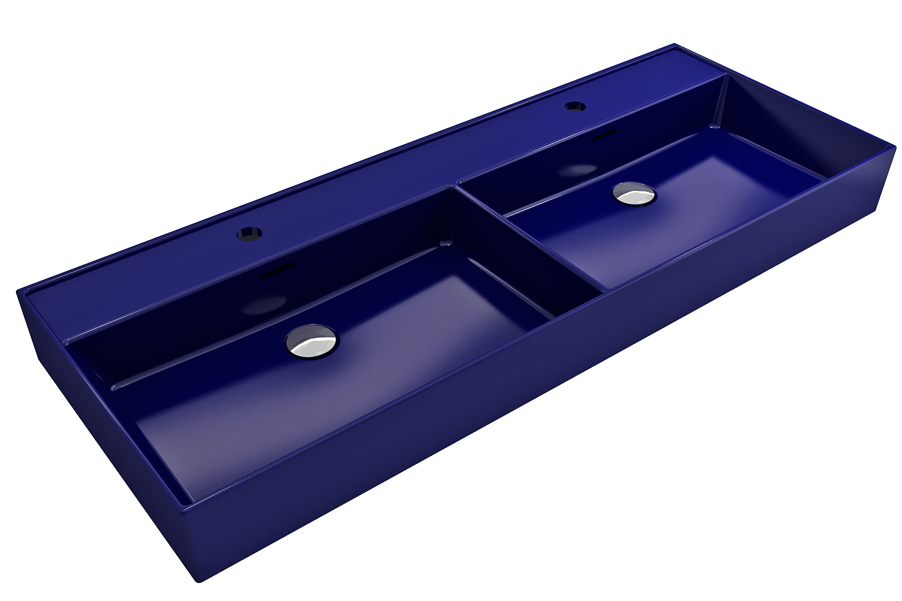 Milano Wall-Mounted Sink Fireclay  47.75 in. Double Bowl for Two 1-Hole Faucets with Overflows 1393
