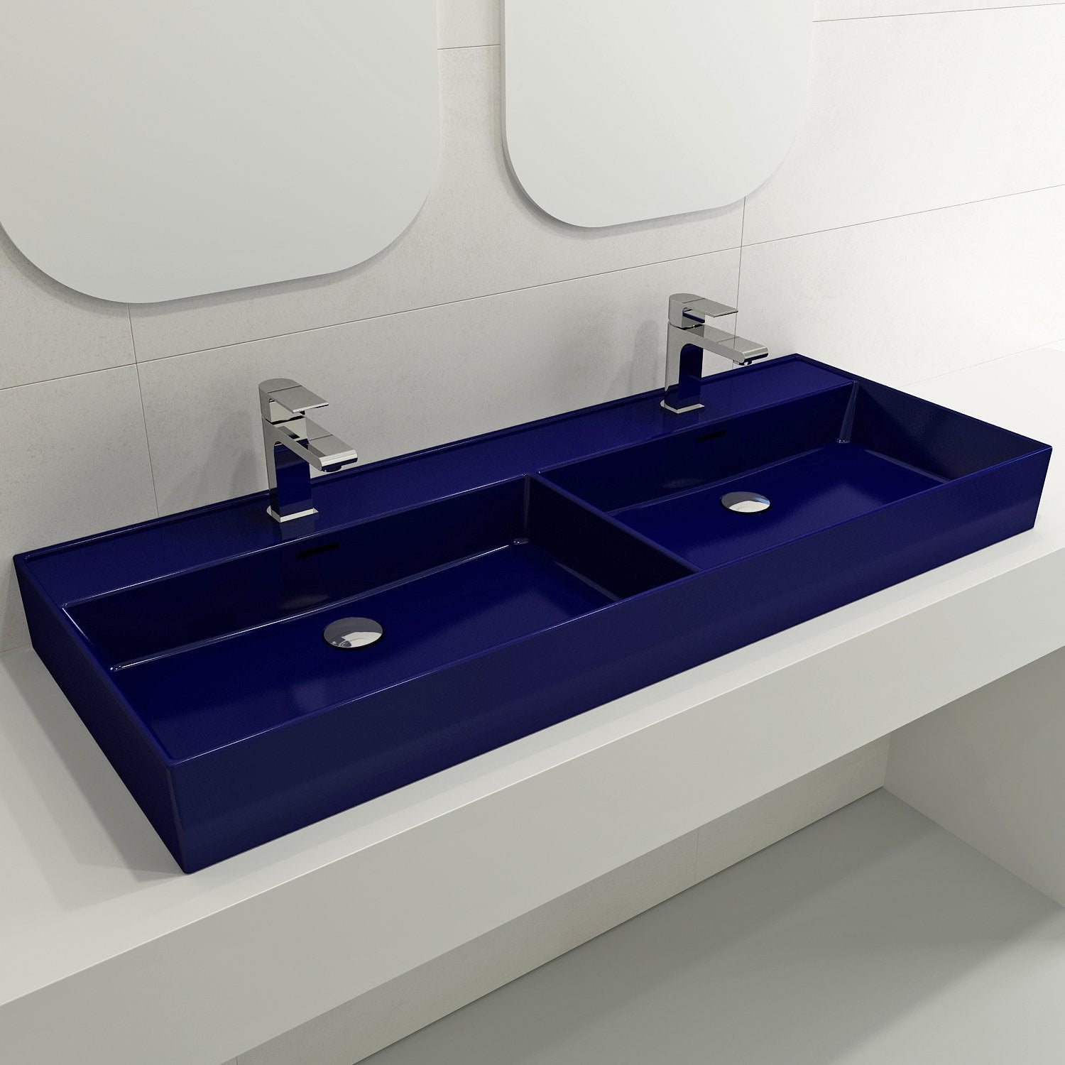 Milano Wall-Mounted Sink Fireclay  47.75 in. Double Bowl for Two 1-Hole Faucets with Overflows 1393