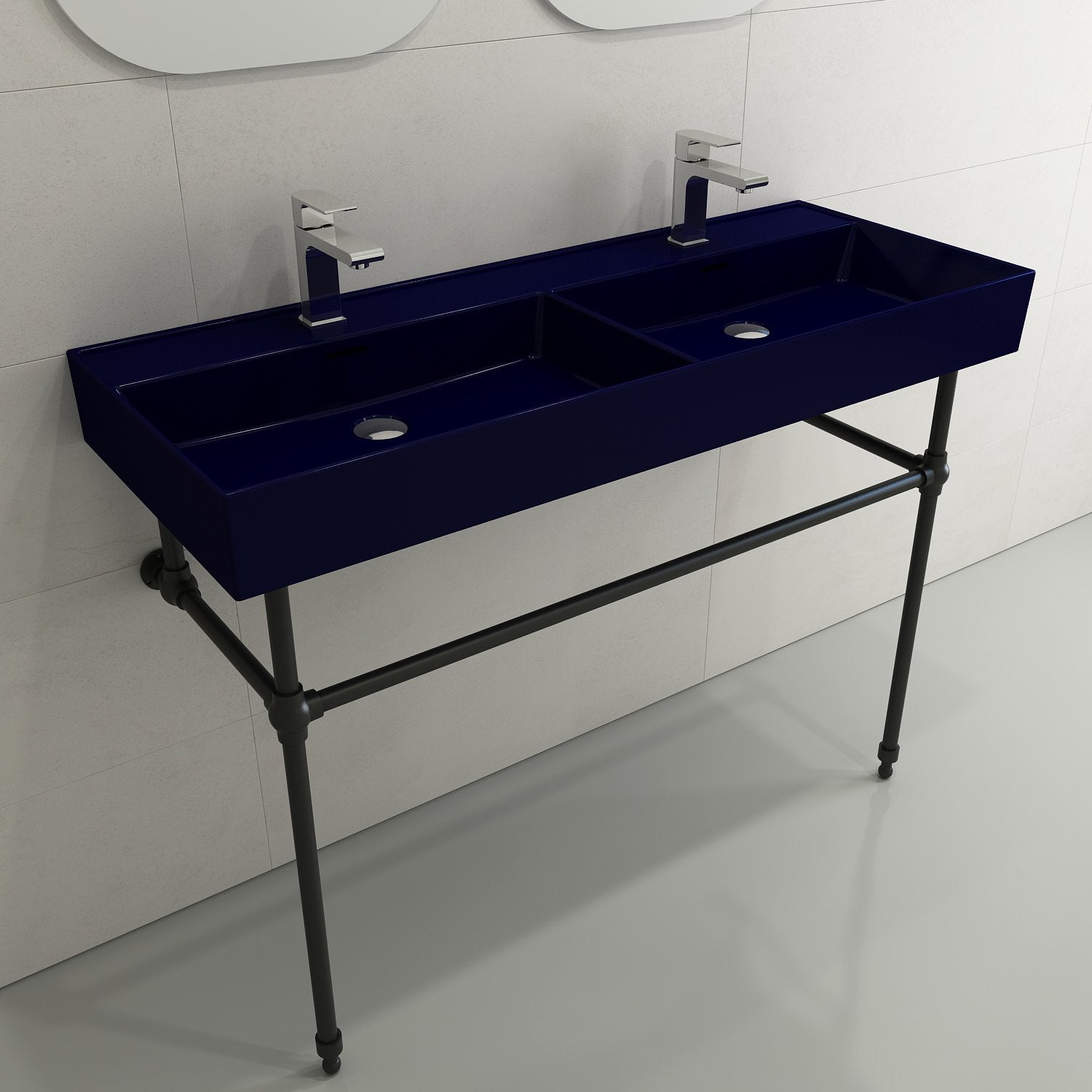 Milano Wall-Mounted Sink Fireclay  47.75 in. Double Bowl for Two 1-Hole Faucets with Overflows 1393