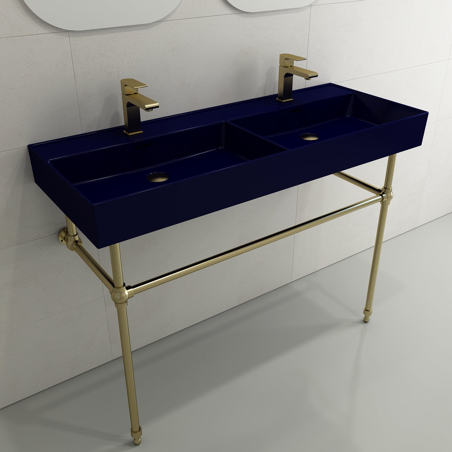 Milano Wall-Mounted Sink Fireclay  47.75 in. Double Bowl for Two 1-Hole Faucets with Overflows 1393