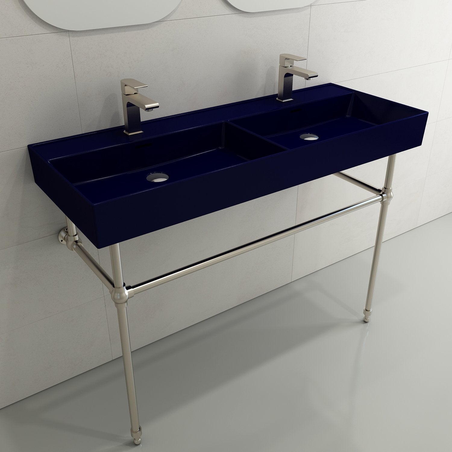 Milano Wall-Mounted Sink Fireclay  47.75 in. Double Bowl for Two 1-Hole Faucets with Overflows 1393
