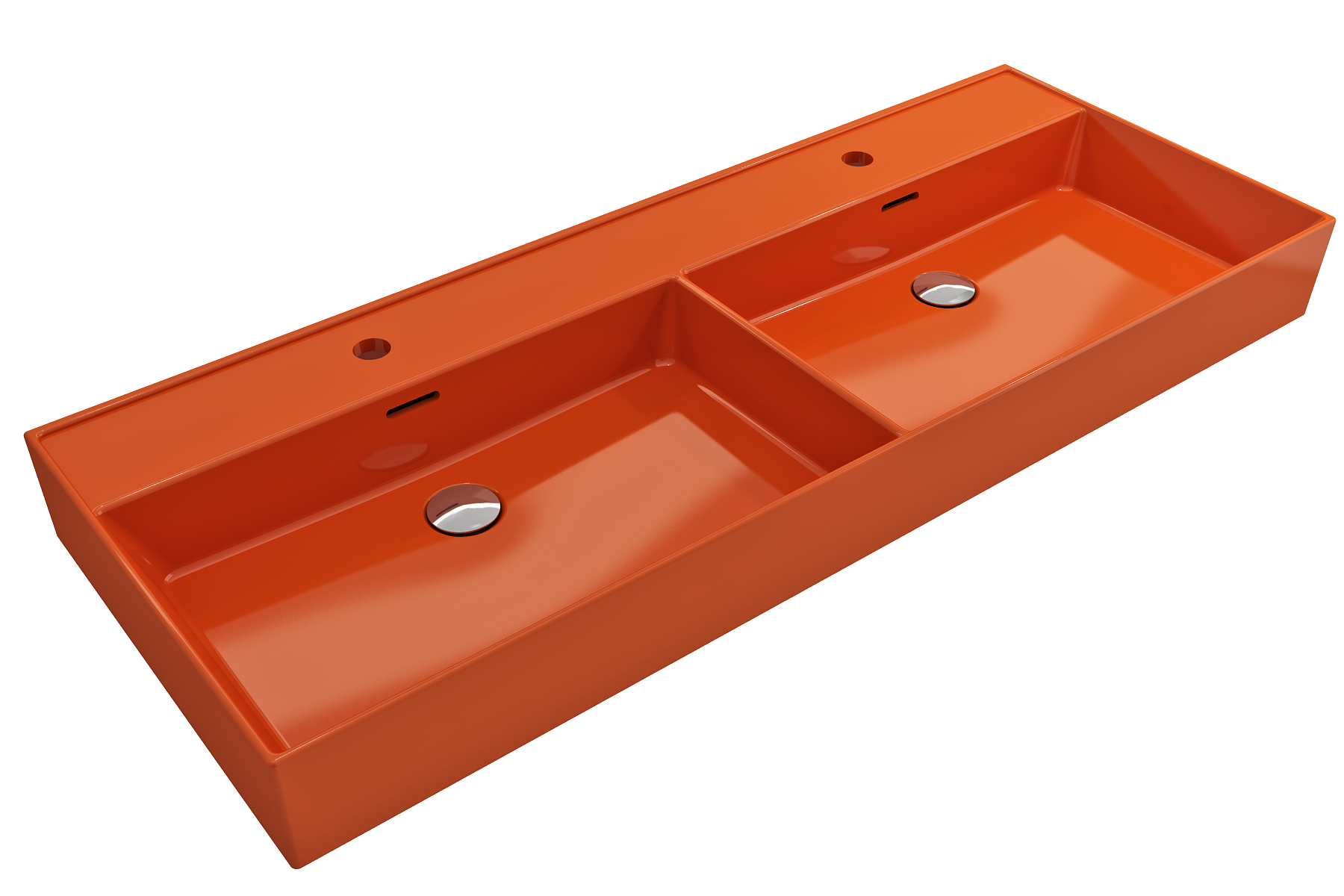 Milano Wall-Mounted Sink Fireclay  47.75 in. Double Bowl for Two 1-Hole Faucets with Overflows 1393