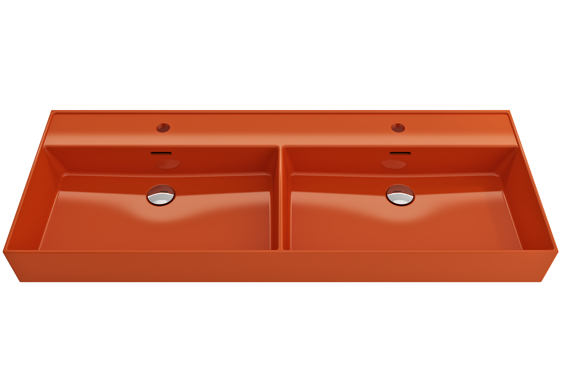 Milano Wall-Mounted Sink Fireclay  47.75 in. Double Bowl for Two 1-Hole Faucets with Overflows 1393