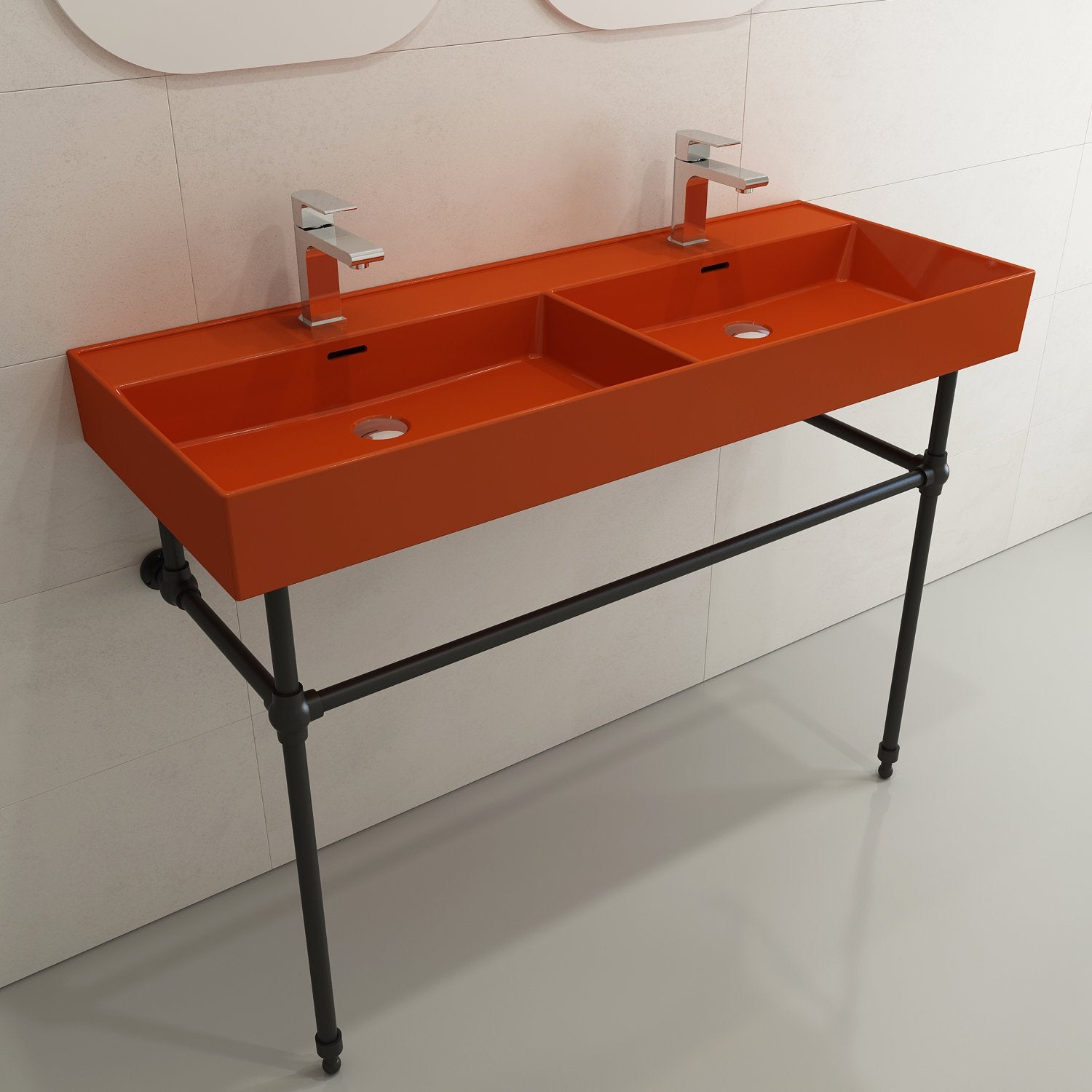 Milano Wall-Mounted Sink Fireclay  47.75 in. Double Bowl for Two 1-Hole Faucets with Overflows 1393