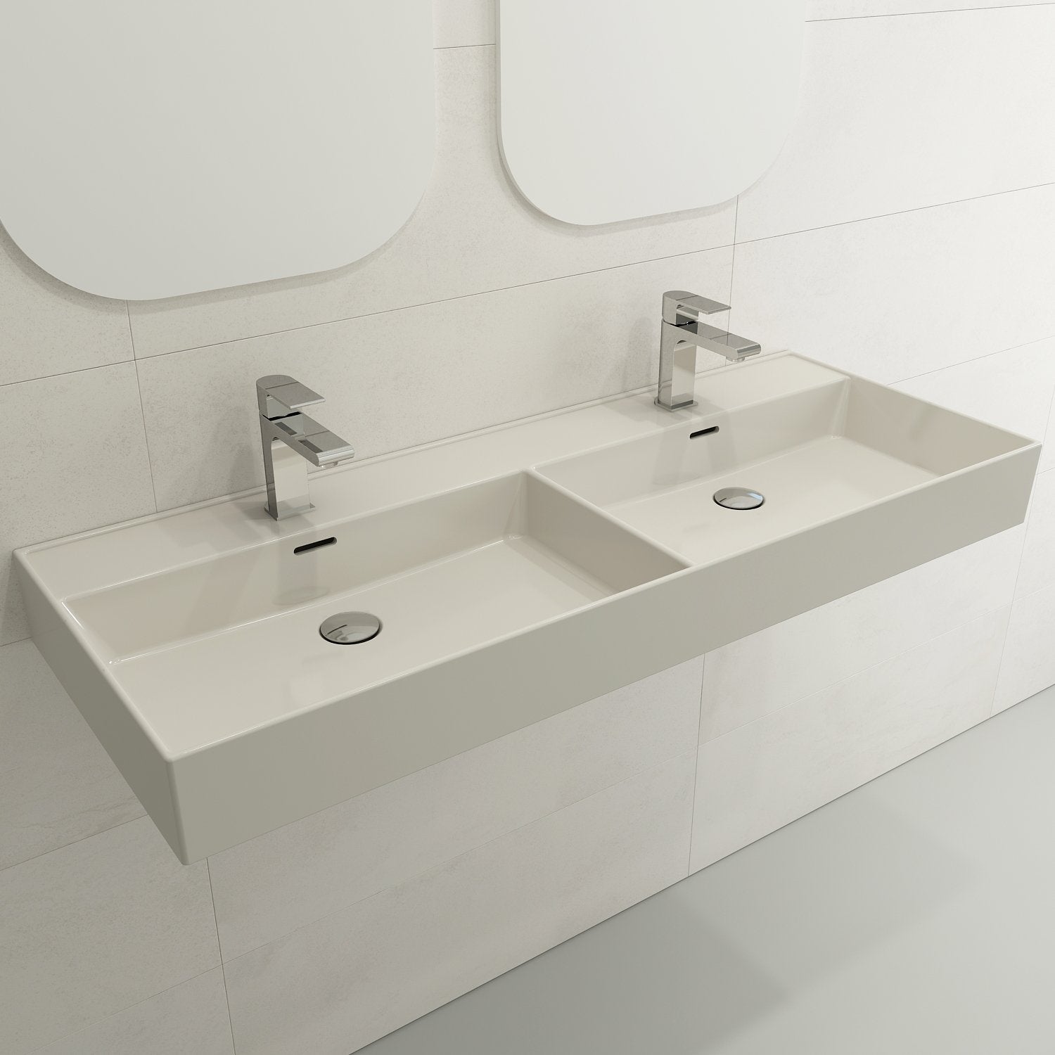 Milano Wall-Mounted Sink Fireclay  47.75 in. Double Bowl for Two 1-Hole Faucets with Overflows 1393