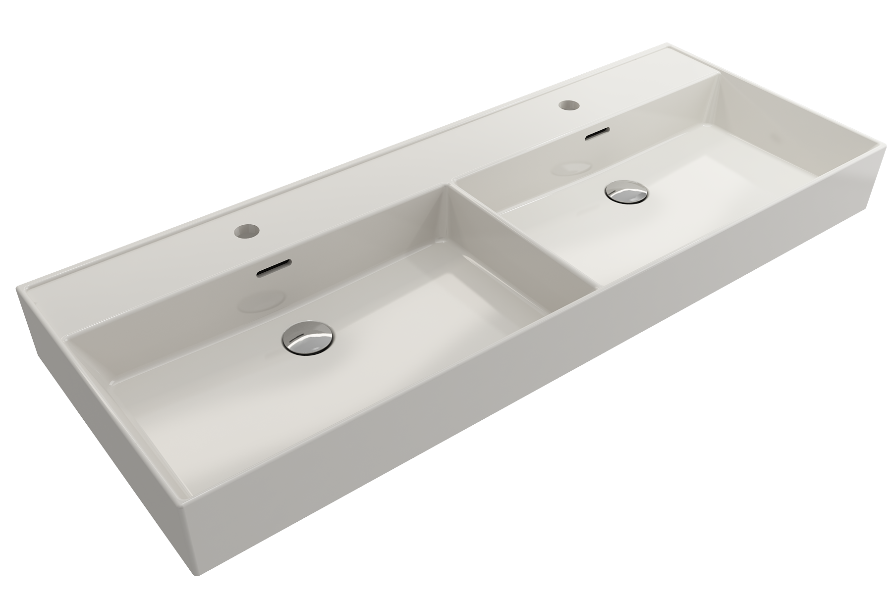 Milano Wall-Mounted Sink Fireclay  47.75 in. Double Bowl for Two 1-Hole Faucets with Overflows 1393