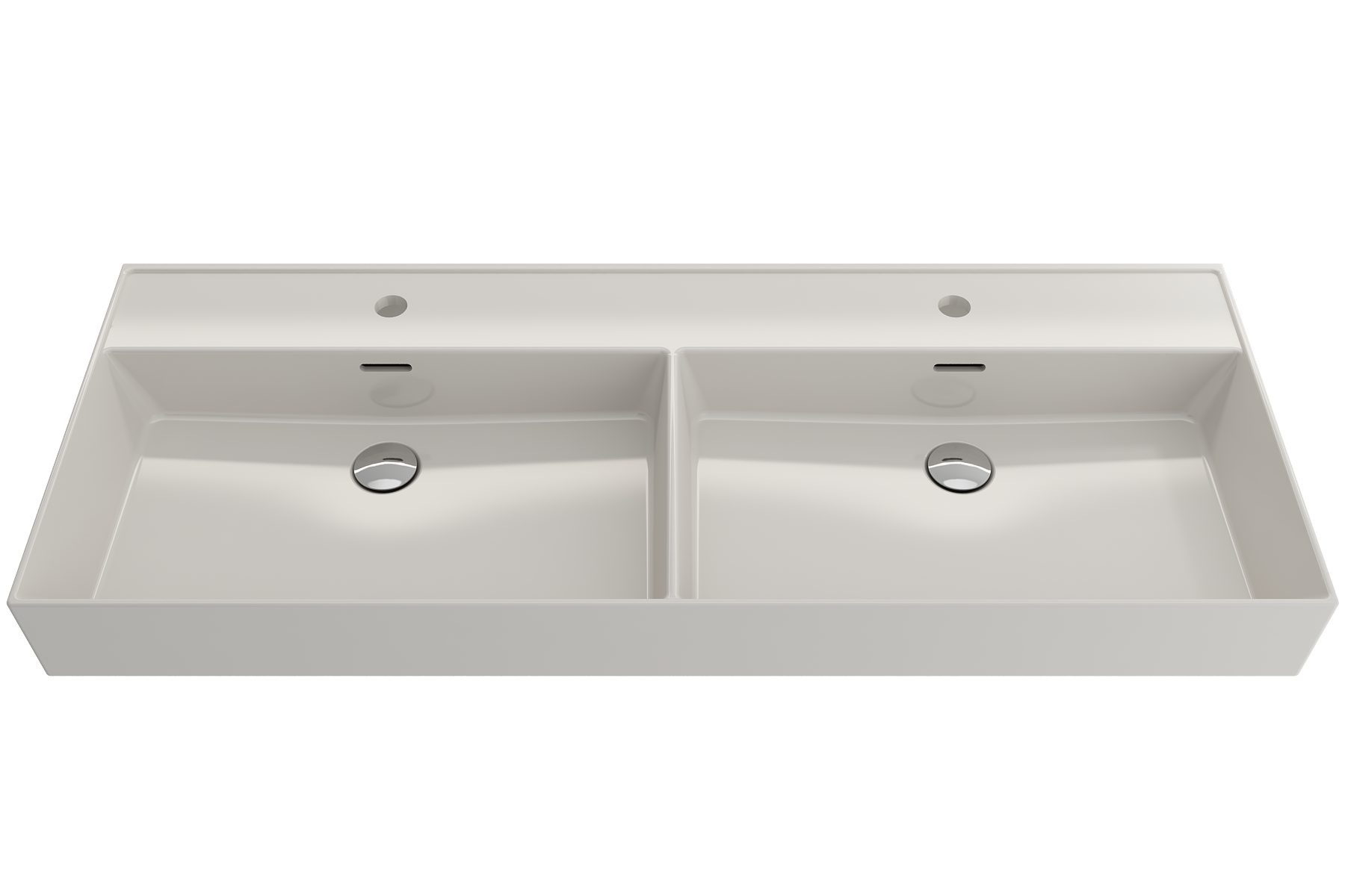 Milano Wall-Mounted Sink Fireclay  47.75 in. Double Bowl for Two 1-Hole Faucets with Overflows 1393