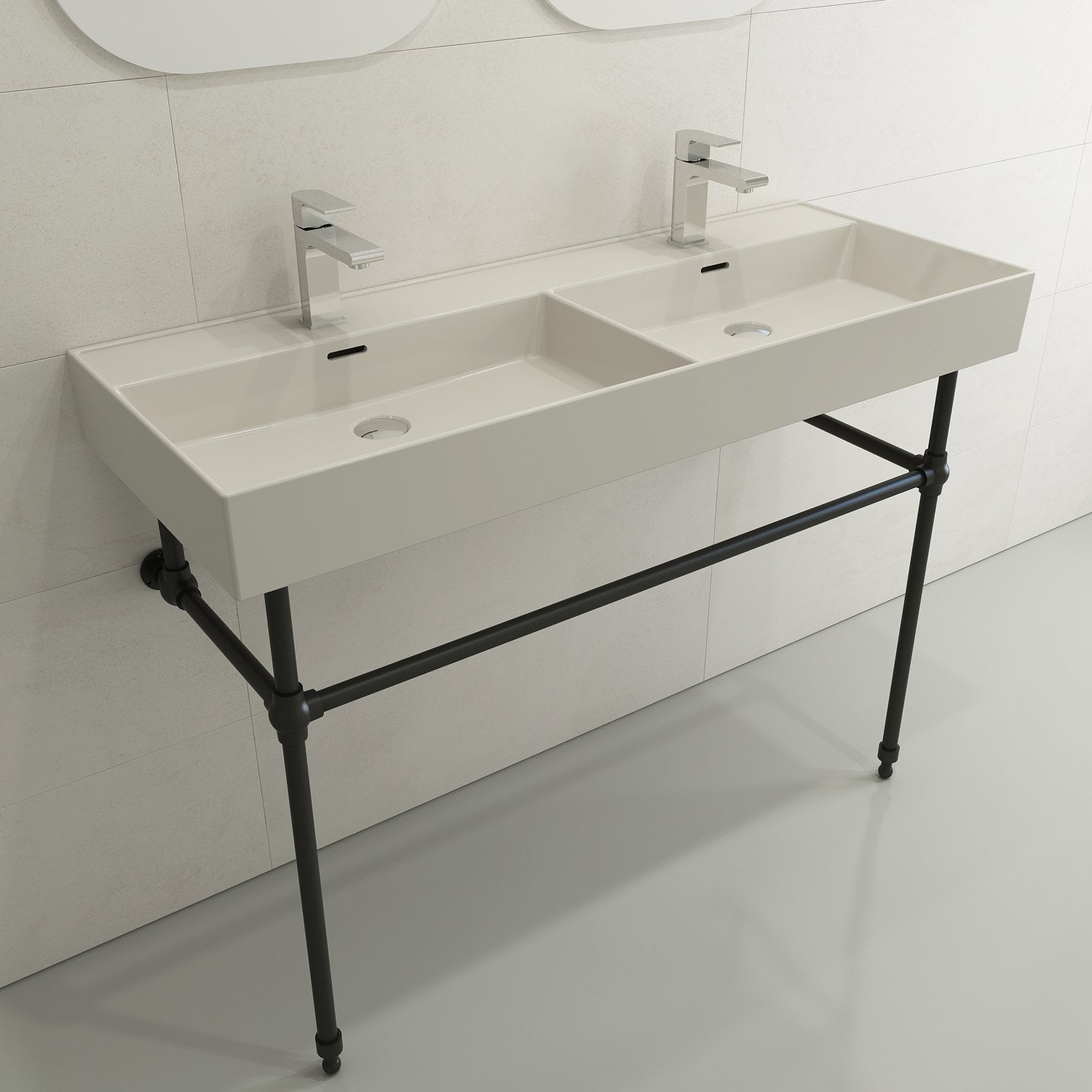 Milano Wall-Mounted Sink Fireclay  47.75 in. Double Bowl for Two 1-Hole Faucets with Overflows 1393