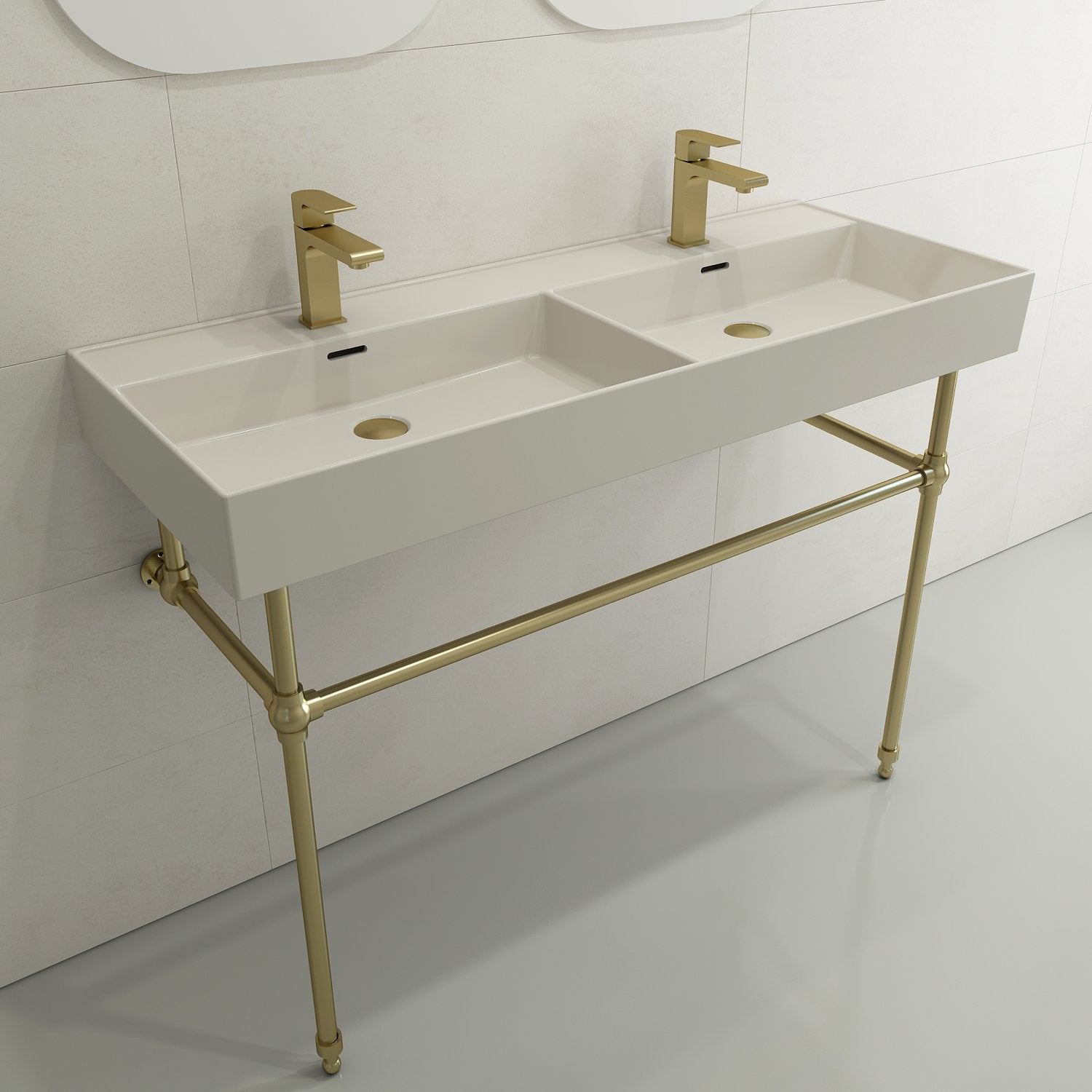 Milano Wall-Mounted Sink Fireclay  47.75 in. Double Bowl for Two 1-Hole Faucets with Overflows 1393