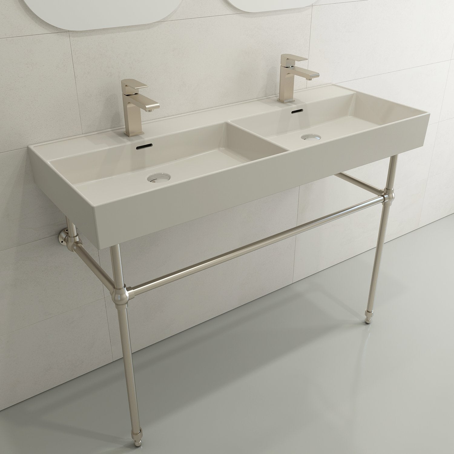 Milano Wall-Mounted Sink Fireclay  47.75 in. Double Bowl for Two 1-Hole Faucets with Overflows 1393