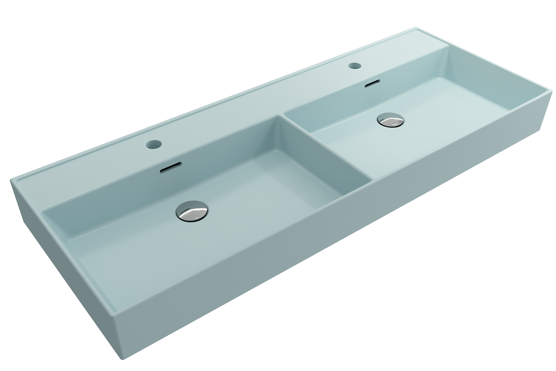 Milano Wall-Mounted Sink Fireclay  47.75 in. Double Bowl for Two 1-Hole Faucets with Overflows 1393