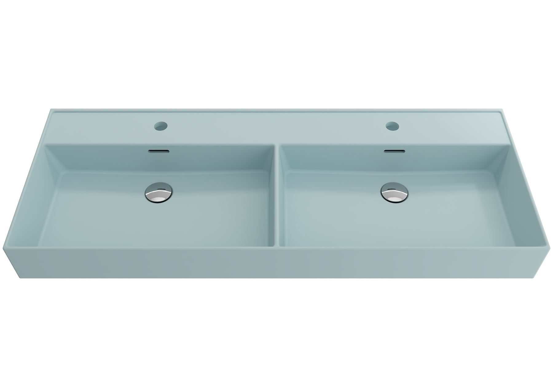 Milano Wall-Mounted Sink Fireclay  47.75 in. Double Bowl for Two 1-Hole Faucets with Overflows 1393