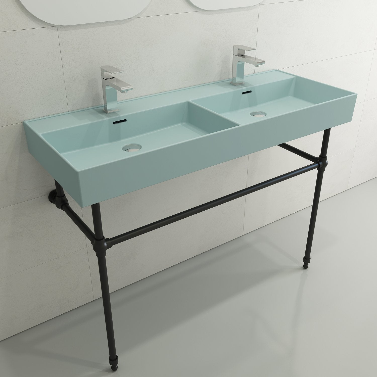 Milano Wall-Mounted Sink Fireclay  47.75 in. Double Bowl for Two 1-Hole Faucets with Overflows 1393