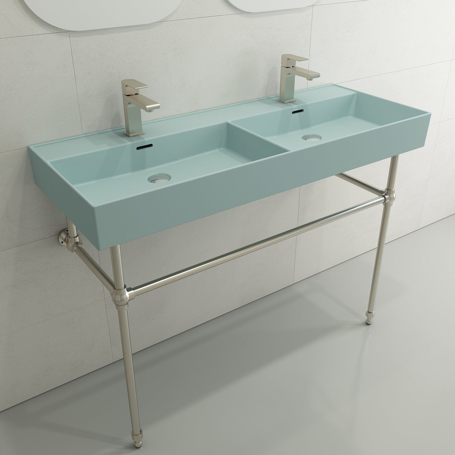 Milano Wall-Mounted Sink Fireclay  47.75 in. Double Bowl for Two 1-Hole Faucets with Overflows 1393