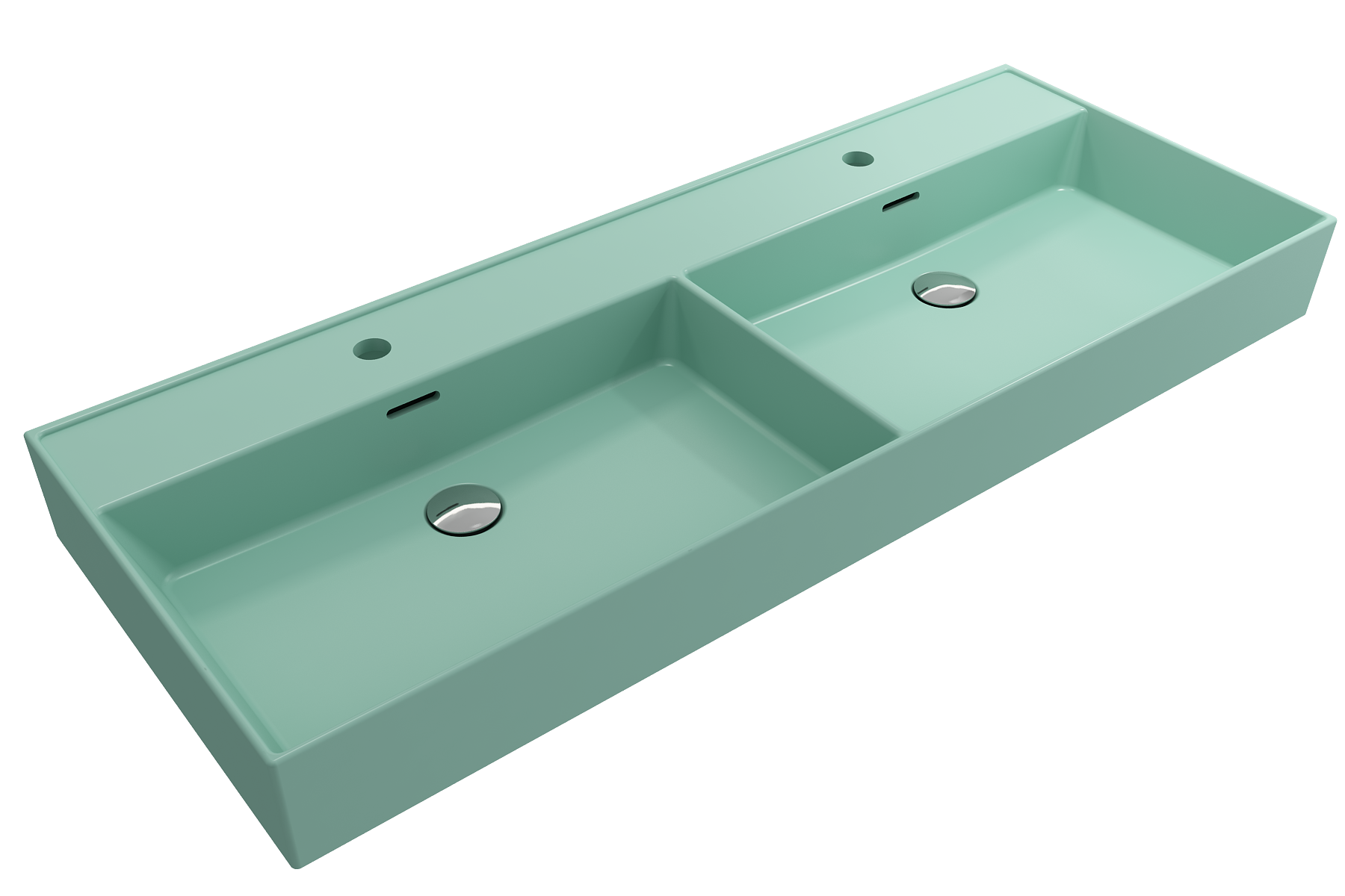 Milano Wall-Mounted Sink Fireclay  47.75 in. Double Bowl for Two 1-Hole Faucets with Overflows 1393