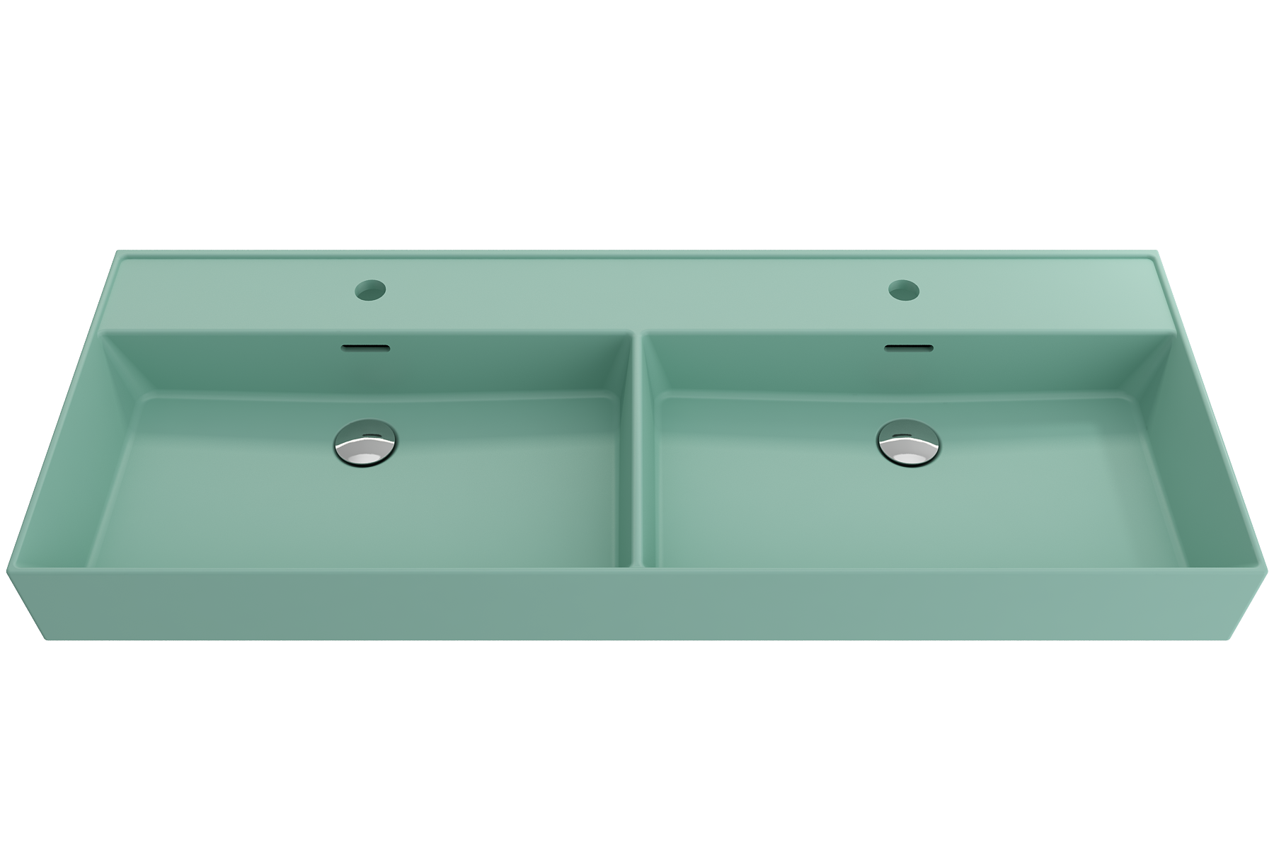 Milano Wall-Mounted Sink Fireclay  47.75 in. Double Bowl for Two 1-Hole Faucets with Overflows 1393