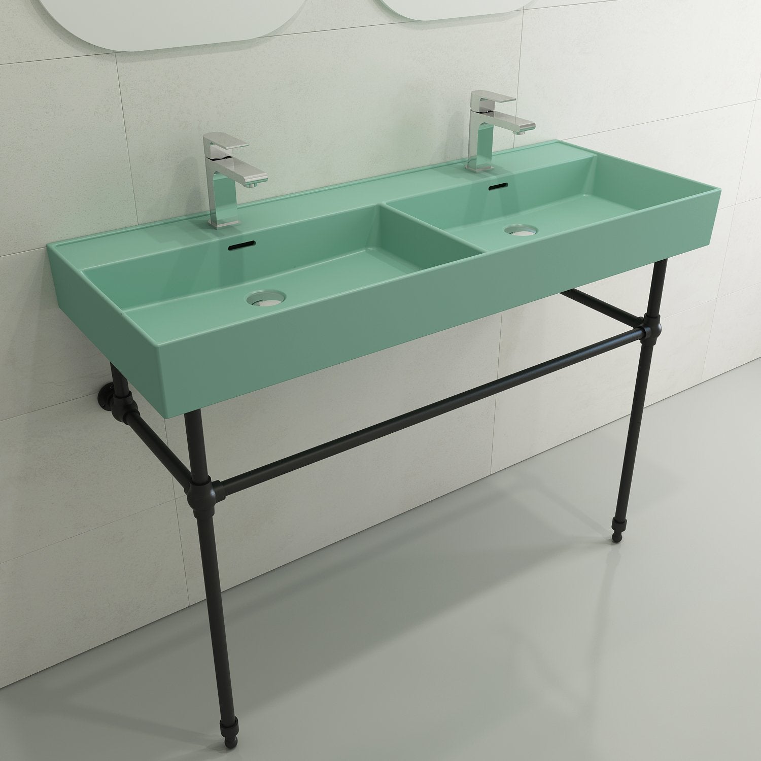 Milano Wall-Mounted Sink Fireclay  47.75 in. Double Bowl for Two 1-Hole Faucets with Overflows 1393