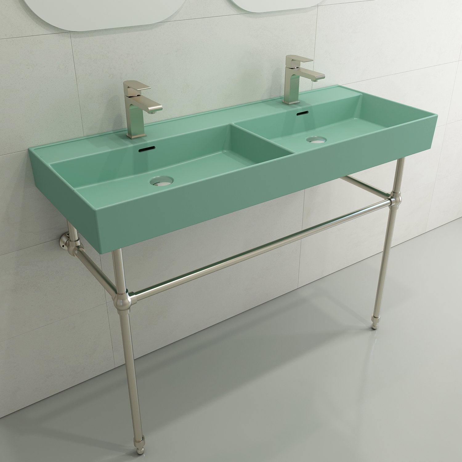 Milano Wall-Mounted Sink Fireclay  47.75 in. Double Bowl for Two 1-Hole Faucets with Overflows 1393