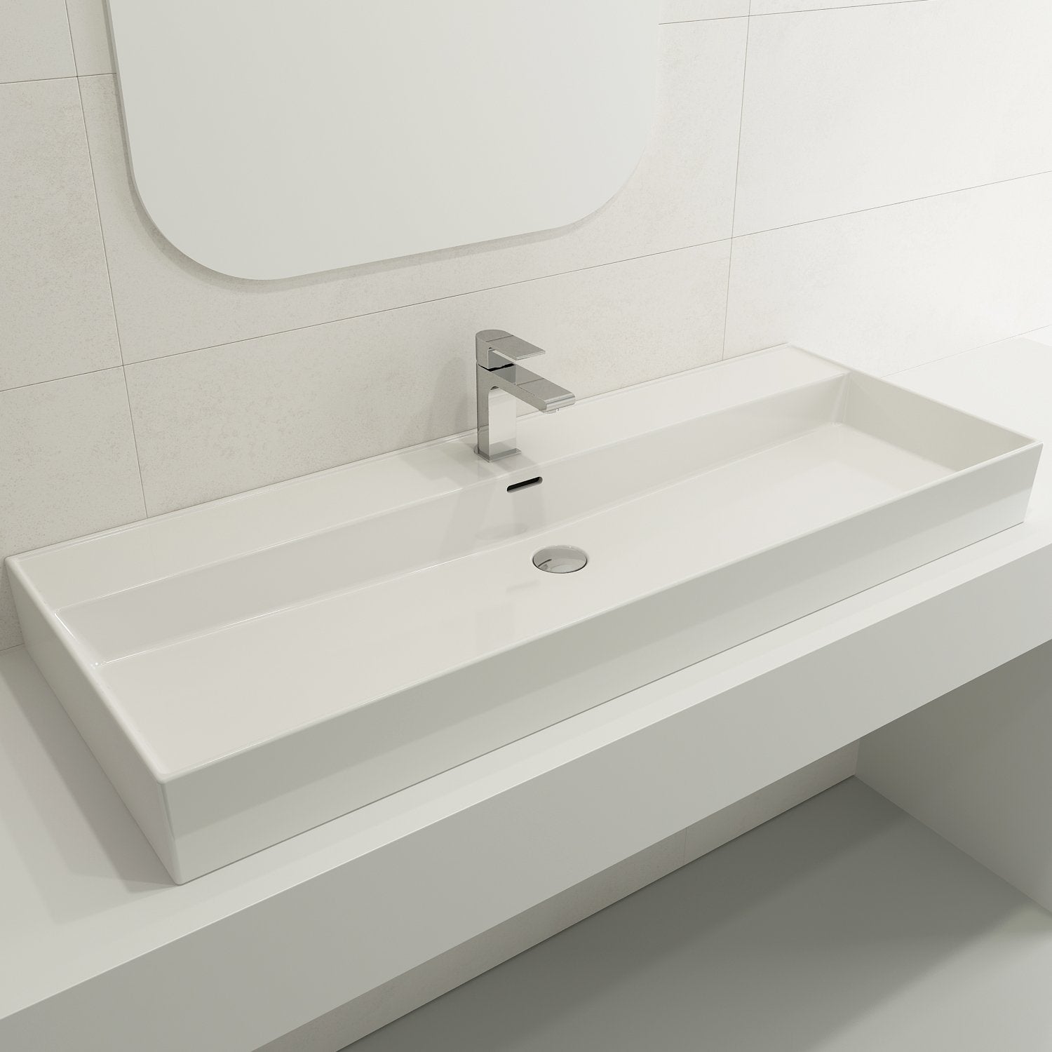 Milano Wall-Mounted Sink Fireclay 47.75 in. 1-Hole with Overflow 1394
