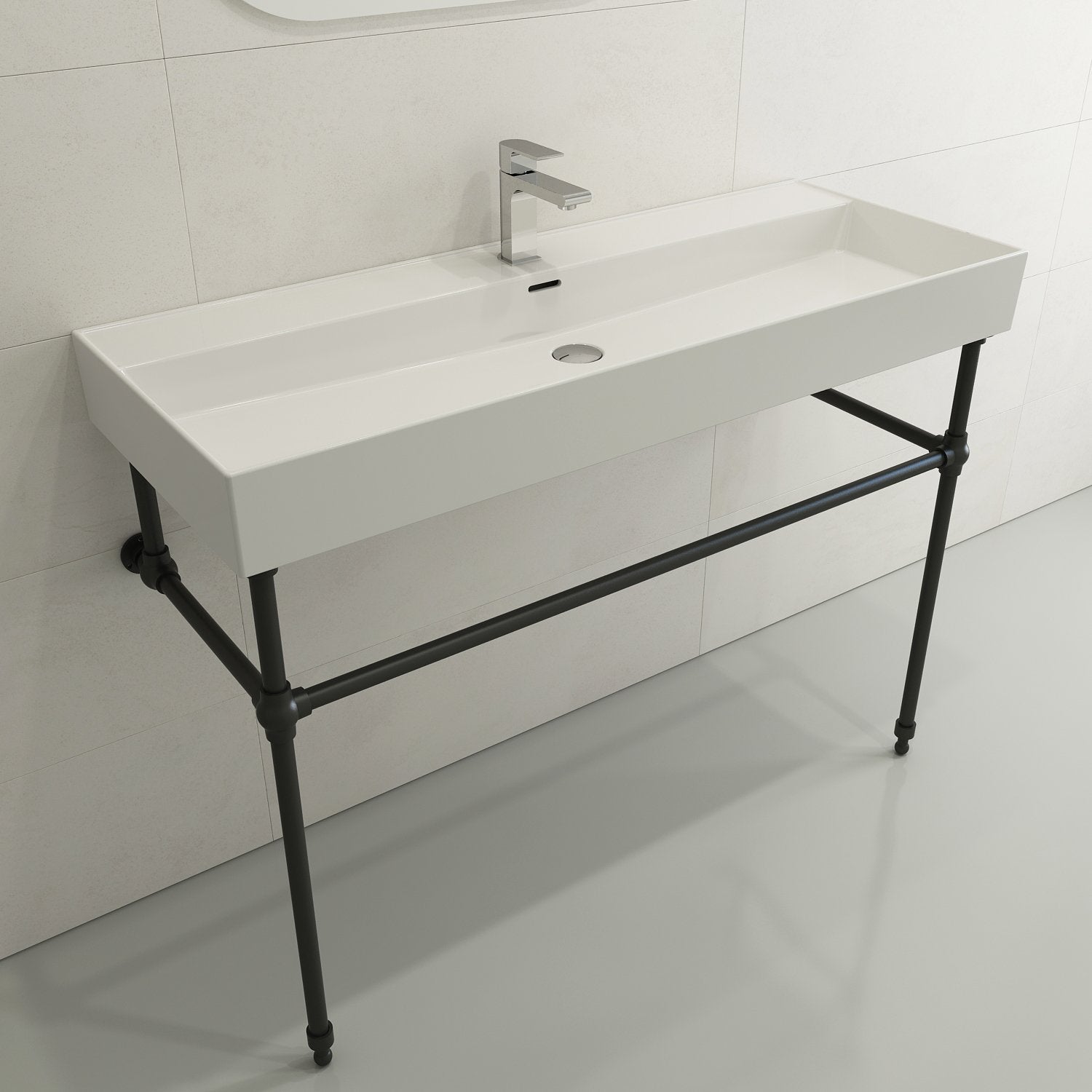 Milano Wall-Mounted Sink Fireclay 47.75 in. 1-Hole with Overflow 1394