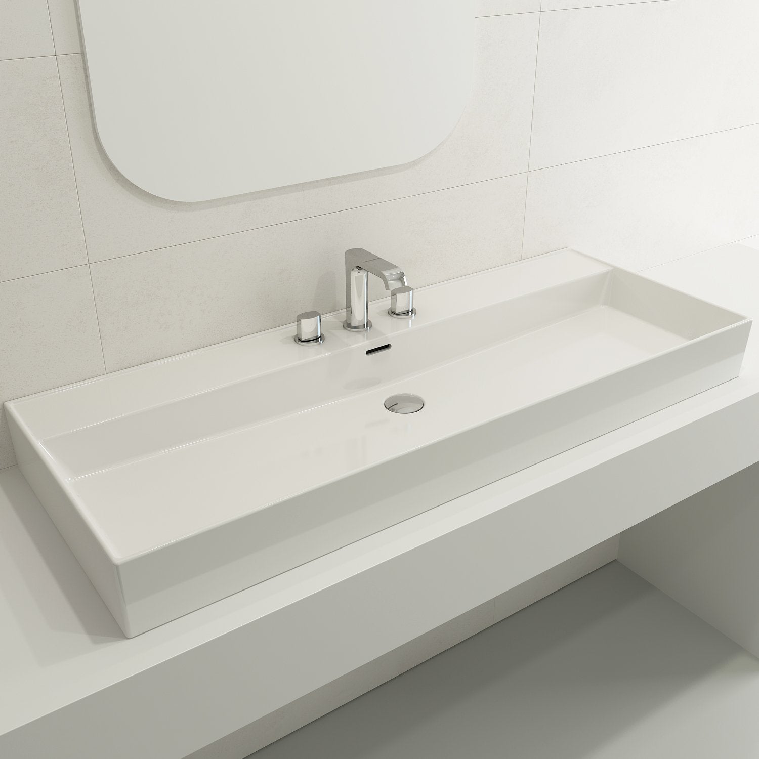 Milano Wall-Mounted Sink Fireclay 47.75 in. 3-Hole with Overflow 1394