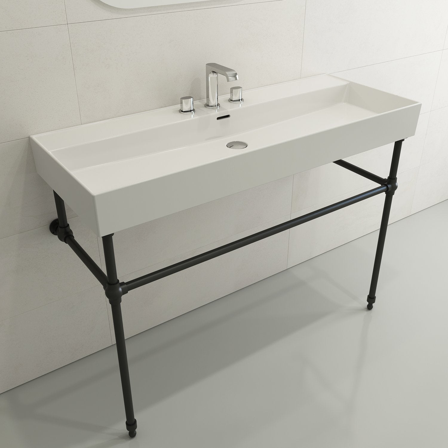 Milano Wall-Mounted Sink Fireclay 47.75 in. 3-Hole with Overflow 1394