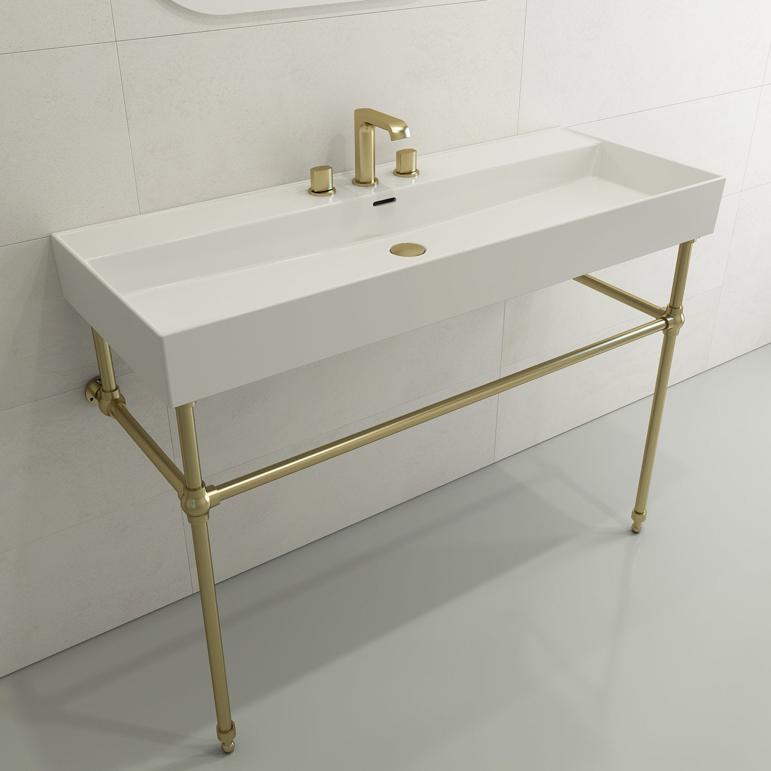 Milano Wall-Mounted Sink Fireclay 47.75 in. 3-Hole with Overflow 1394