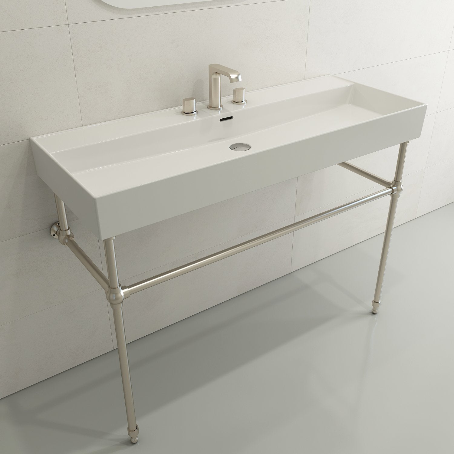 Milano Wall-Mounted Sink Fireclay 47.75 in. 3-Hole with Overflow 1394