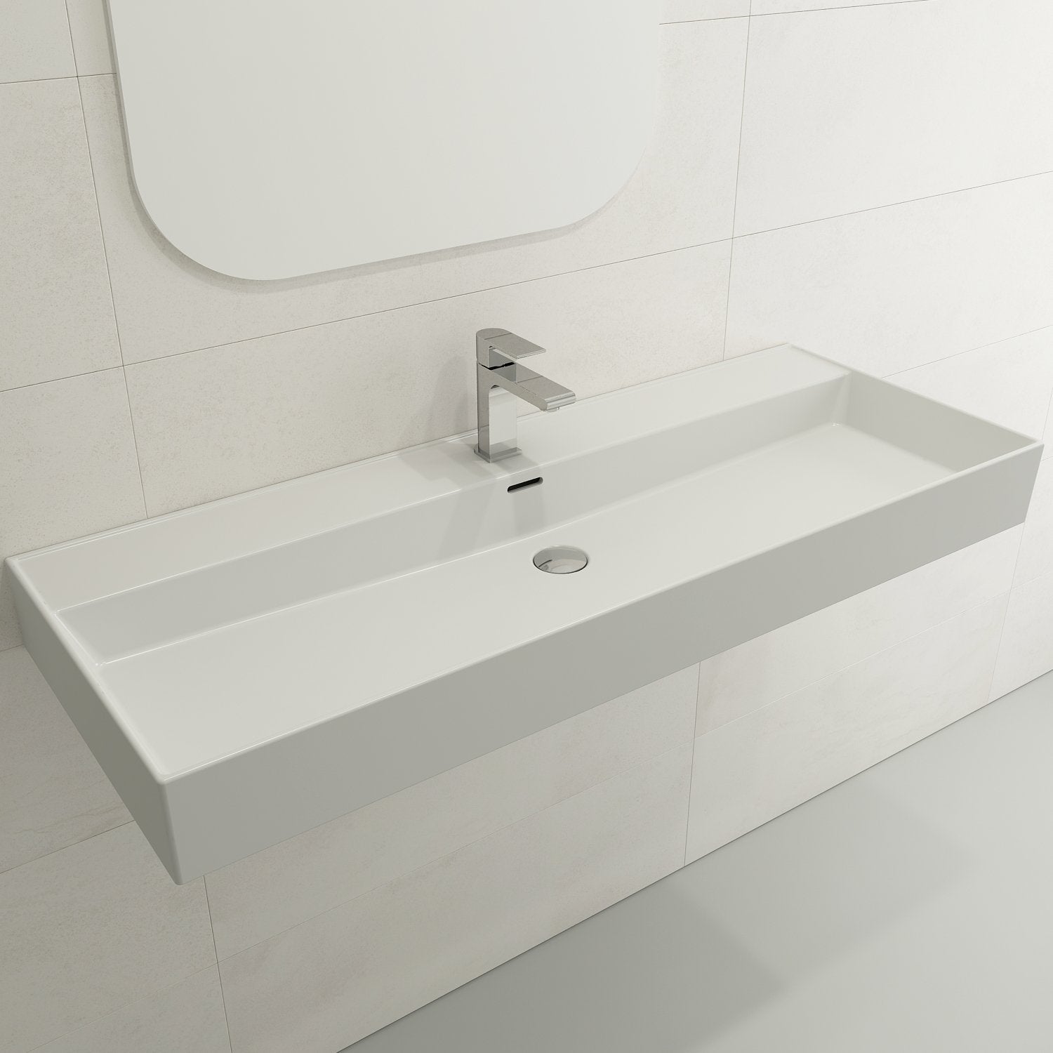 Milano Wall-Mounted Sink Fireclay 47.75 in. 1-Hole with Overflow 1394