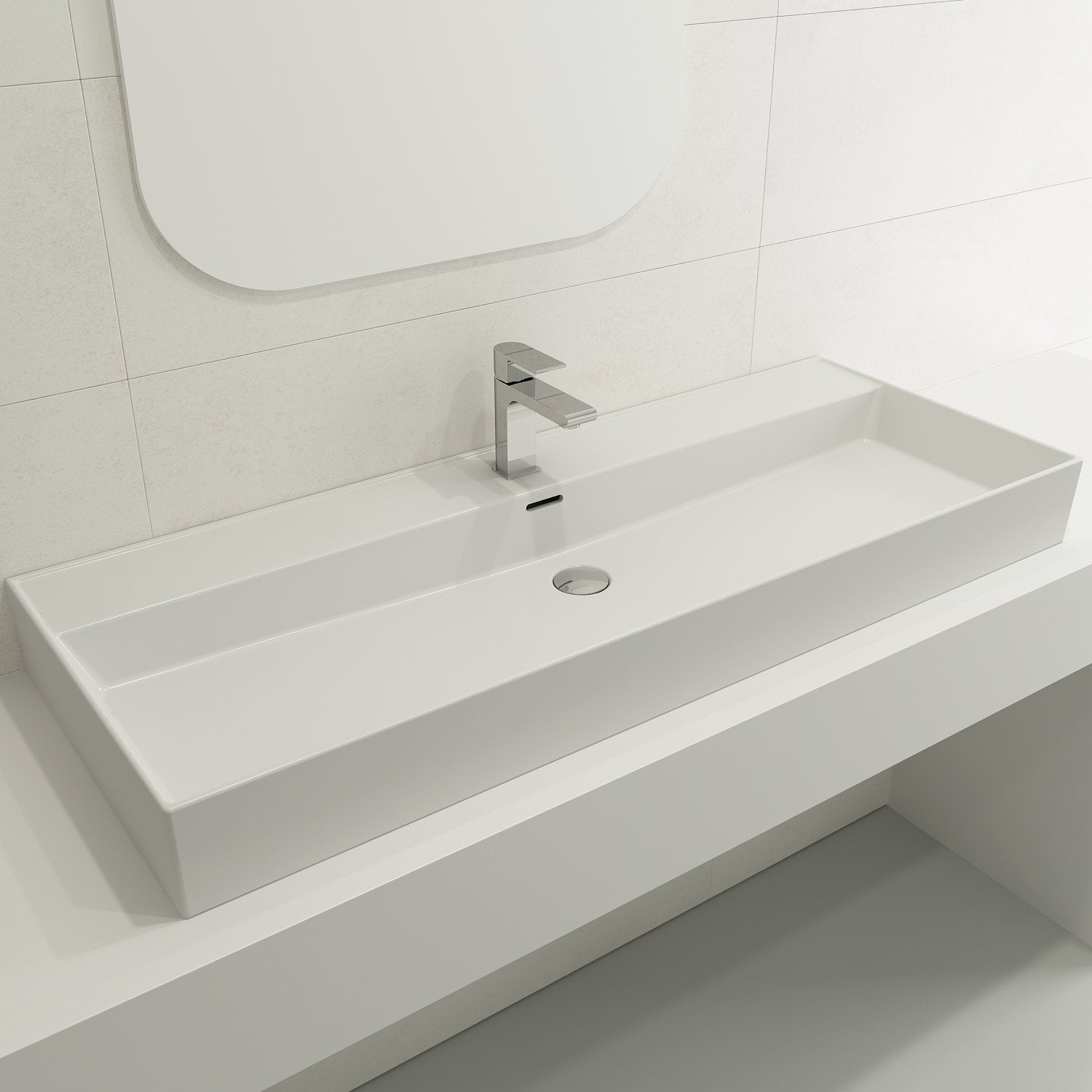 Milano Wall-Mounted Sink Fireclay 47.75 in. 1-Hole with Overflow 1394