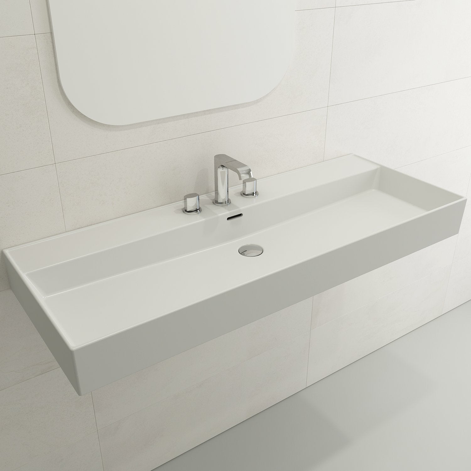 Milano Wall-Mounted Sink Fireclay 47.75 in. 3-Hole with Overflow 1394