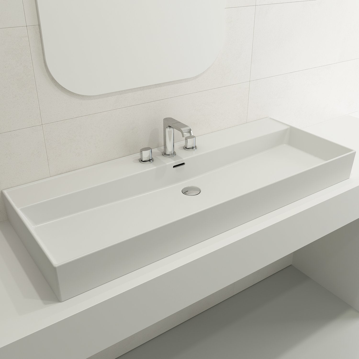 Milano Wall-Mounted Sink Fireclay 47.75 in. 3-Hole with Overflow 1394