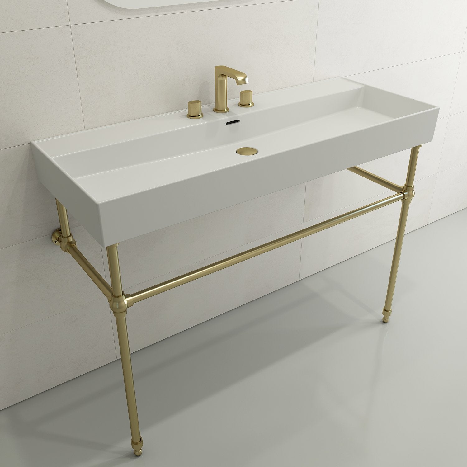 Milano Wall-Mounted Sink Fireclay 47.75 in. 3-Hole with Overflow 1394
